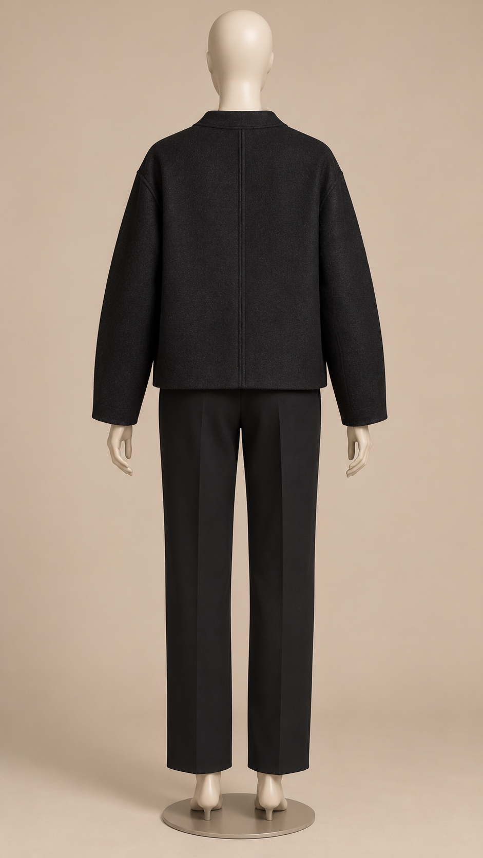 Adelaide Shank-Button Cardigan — Black mannequin back