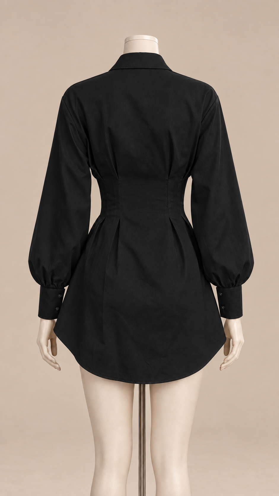Rowan Corset Shirt Dress — Black mannequin back