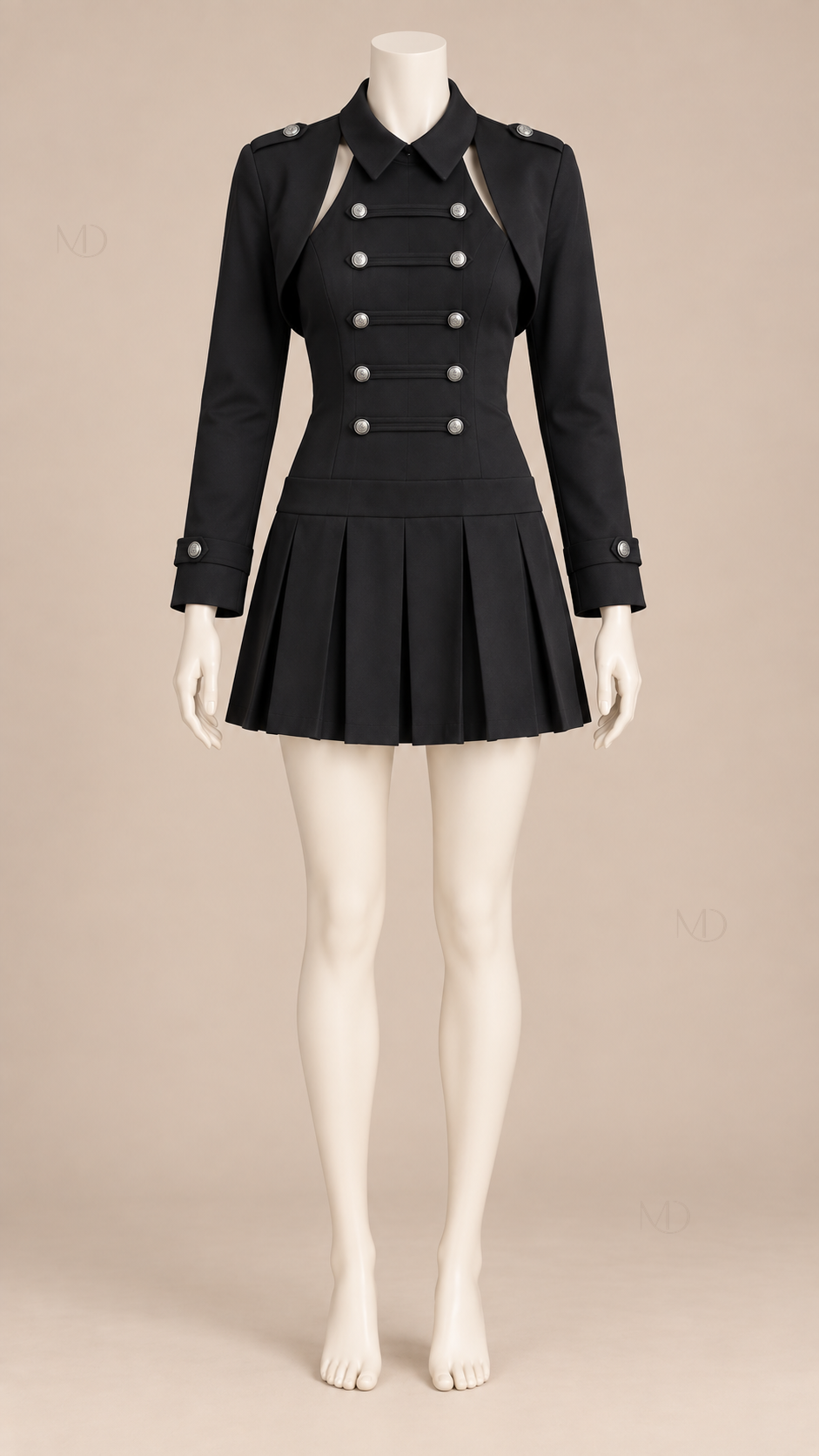 Odette Double-Breasted Dress Set — Black mannequin front