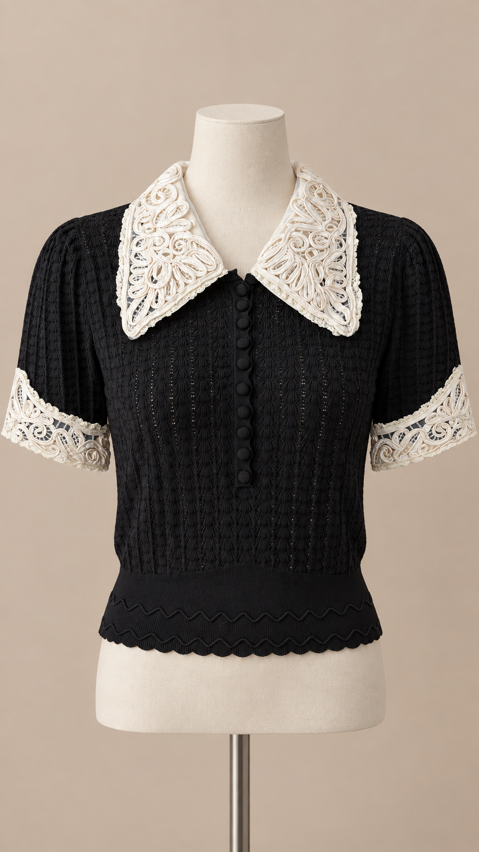 Colette Lace Collar Top — Black mannequin front