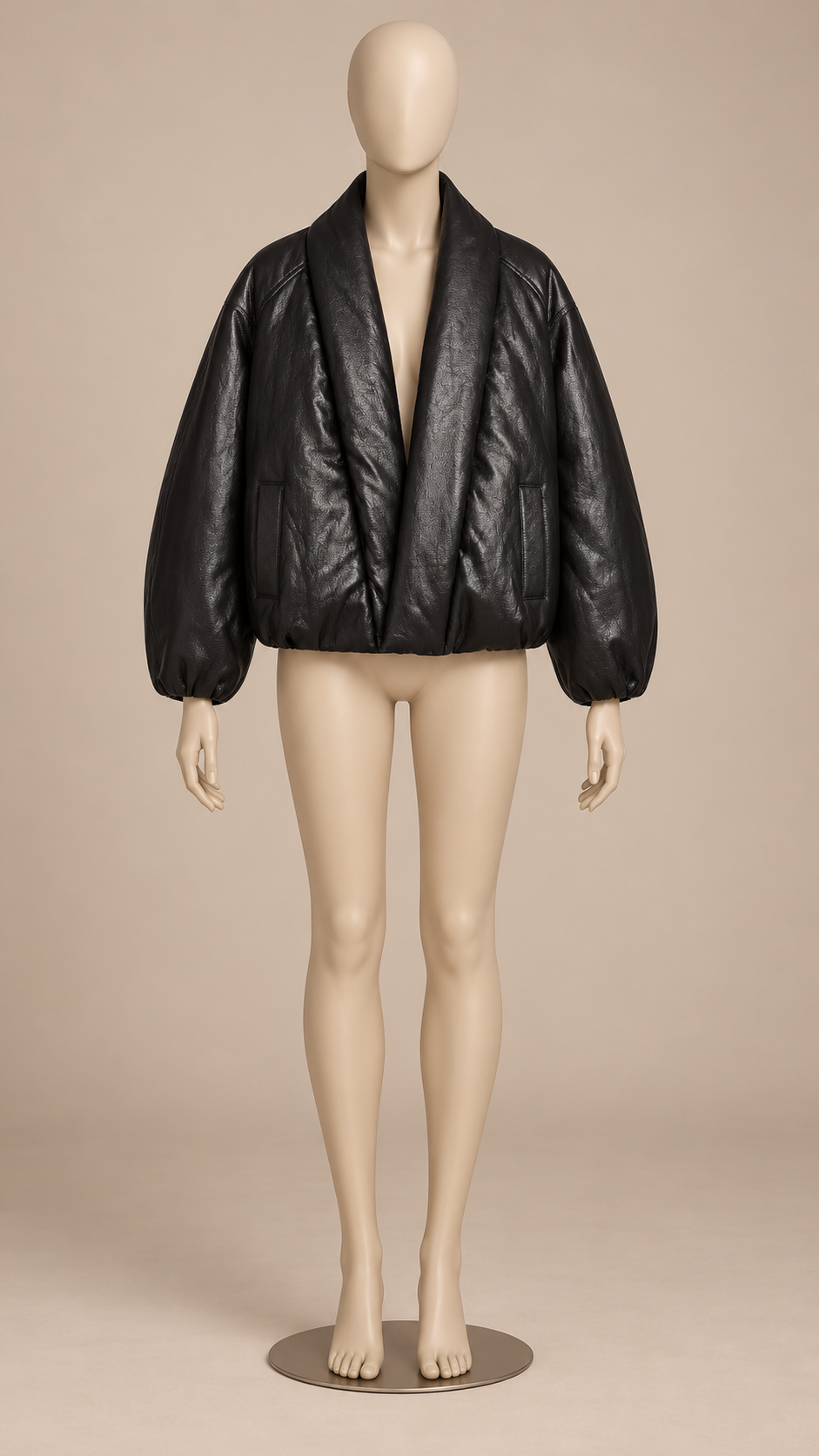 Leonora Drape-Collar Bomber — Black mannequin front
