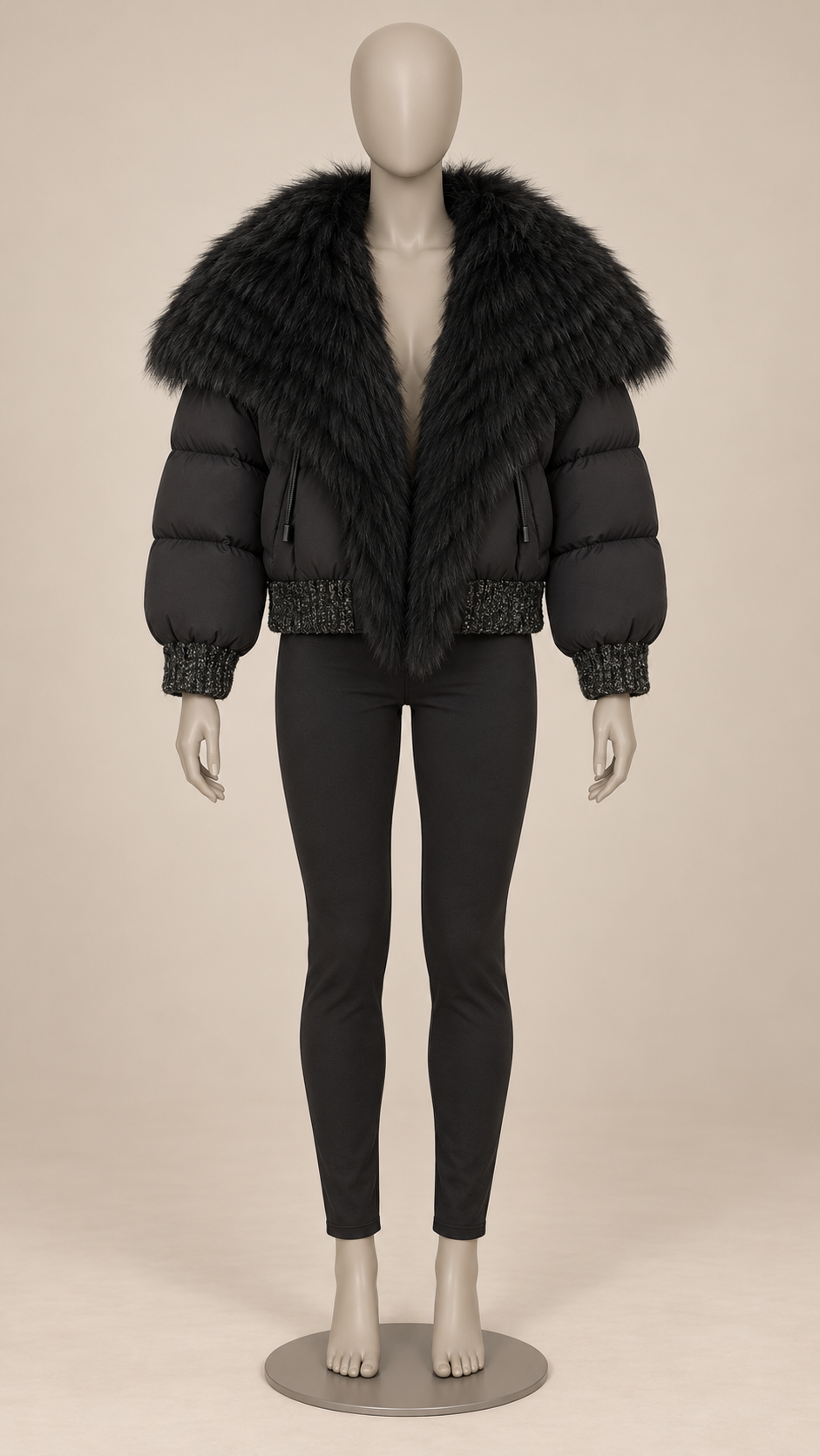 Svetlana Fox-Collar Puffer — Black mannequin front