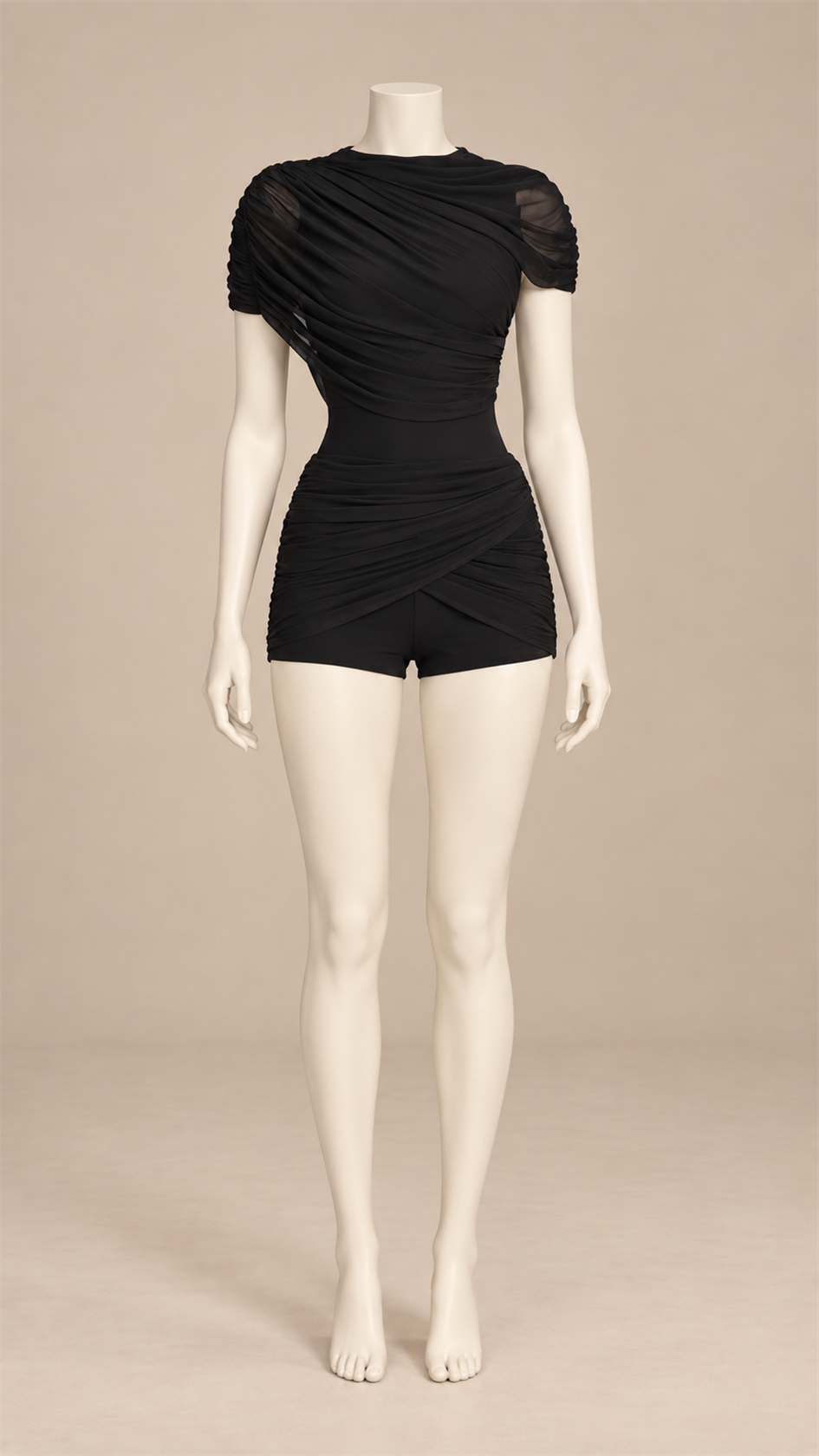 Solene Draped Mesh Set — Black mannequin front