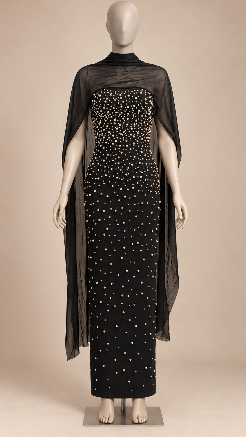 Jessamy Caped Crystal Maxi — Black mannequin front