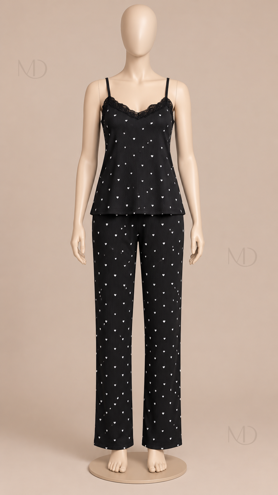 Fiammetta Heart-Dot Cami Pajamas — Black mannequin front