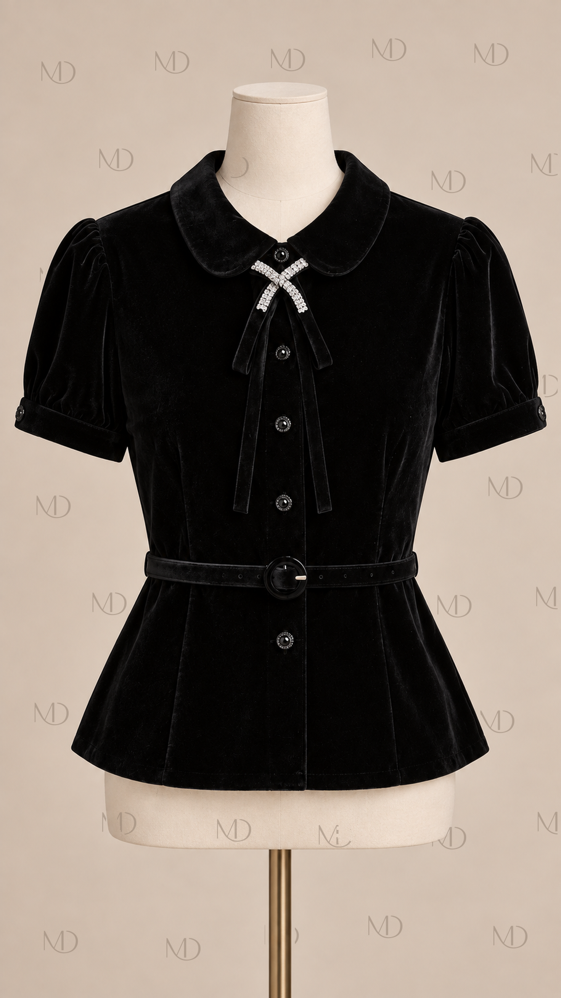 Vivienne Velvet Bow Top — Black mannequin front