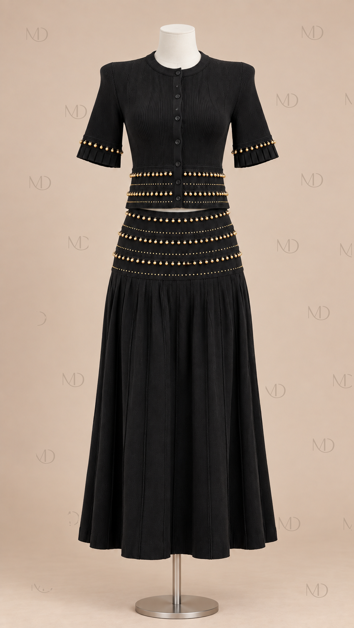 Seraphine Beaded Knit Skirt Set — Black mannequin front
