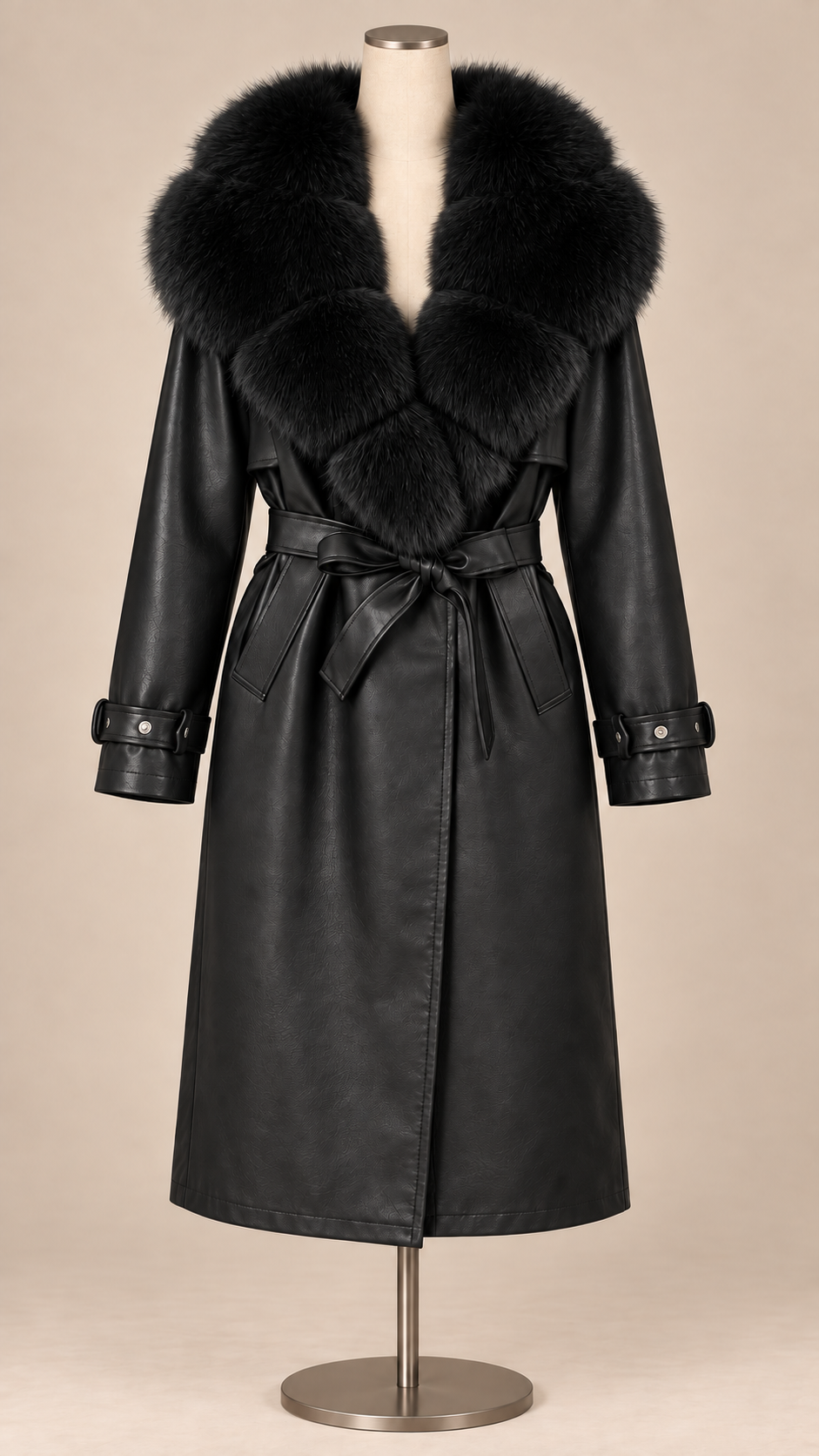 Genevieve Wrap Trench — Black mannequin front