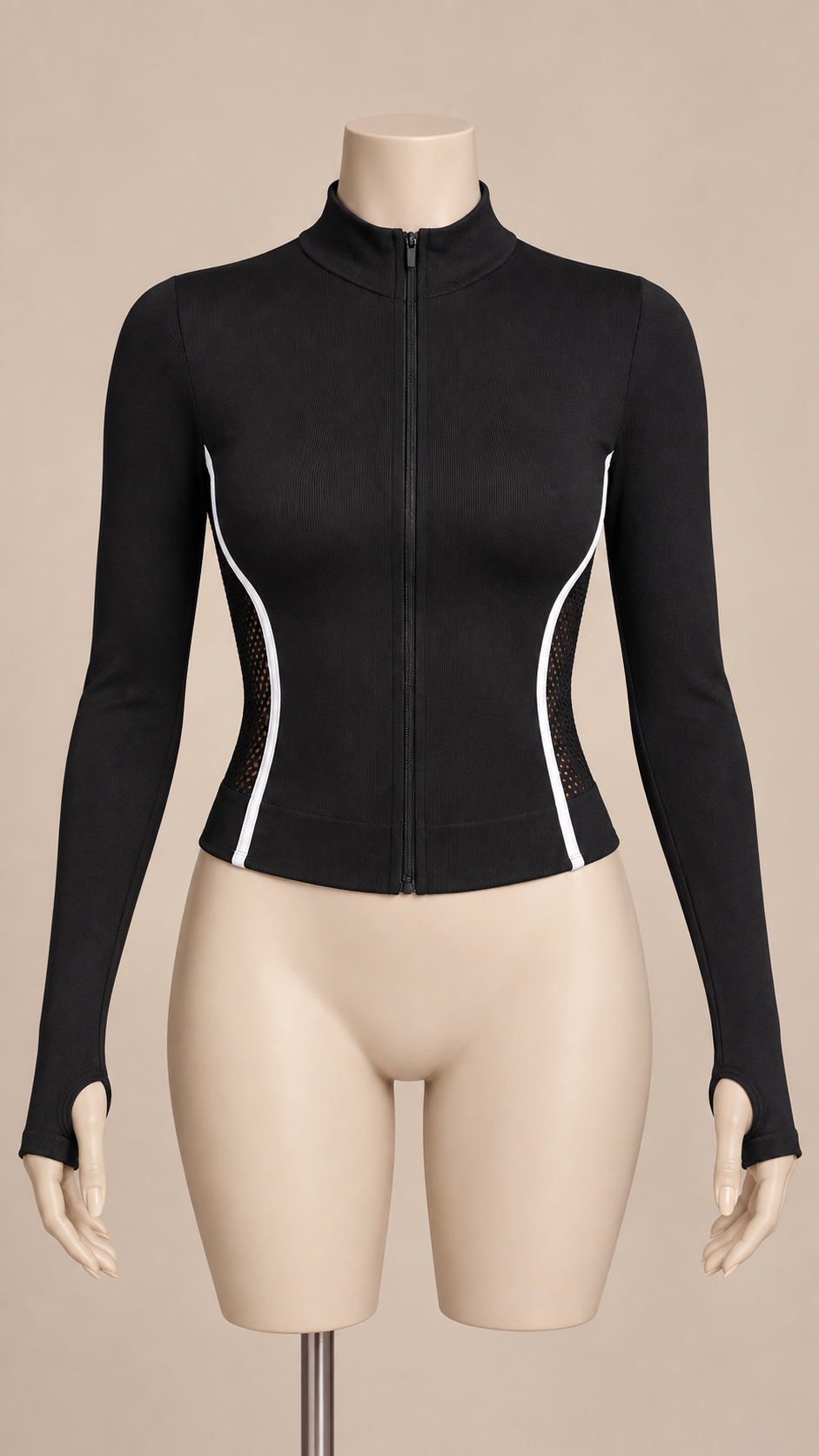 Rhea Zip-Up Yoga Jacket — Black mannequin front