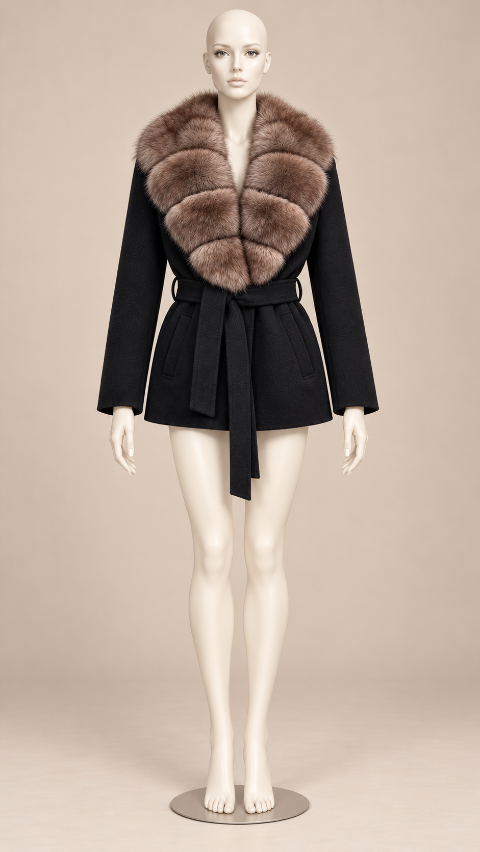 Katja Ruff-Collar Coat — Black mannequin front