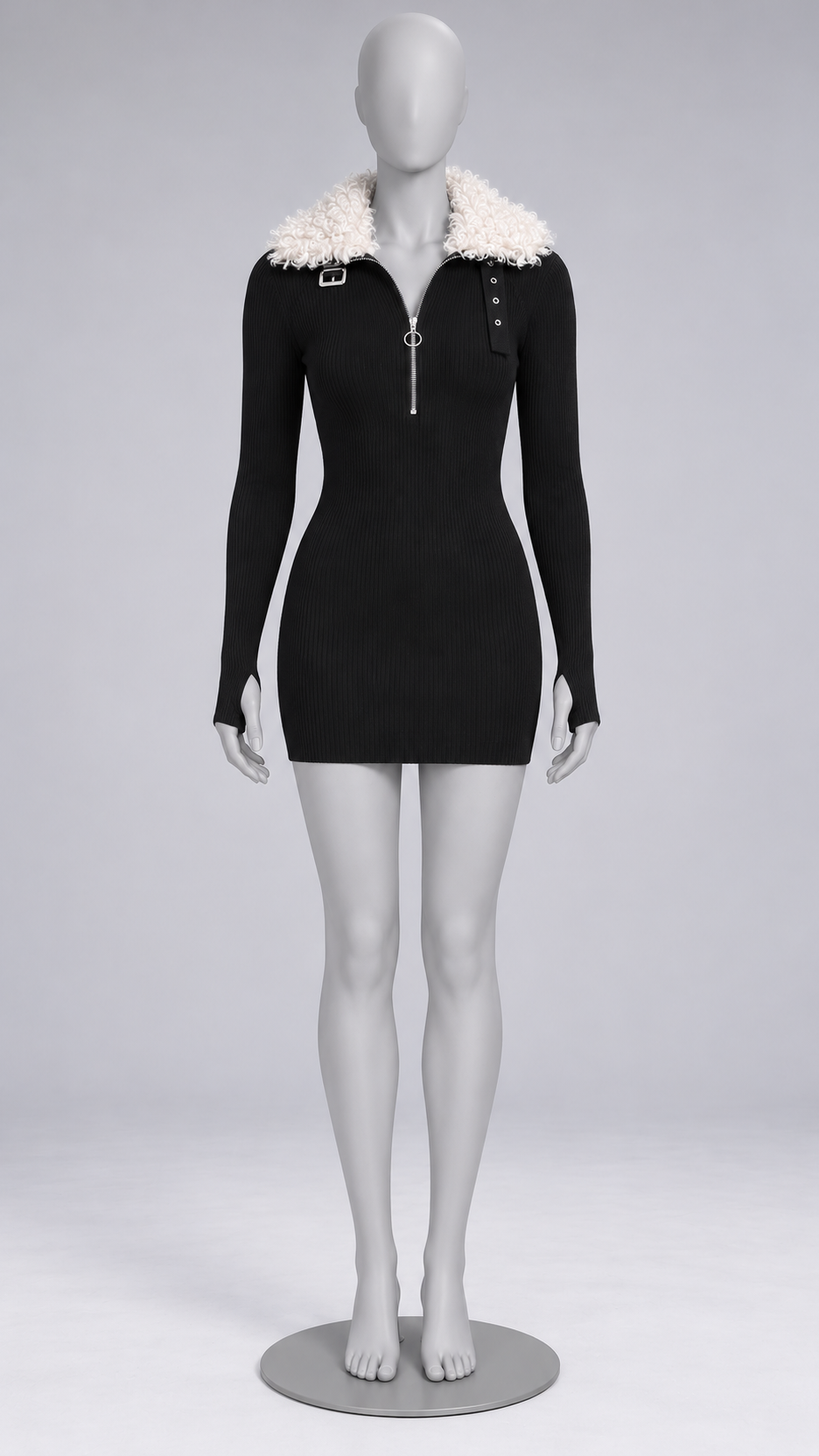 Lisette Teddy-Collar Mini — Black mannequin front