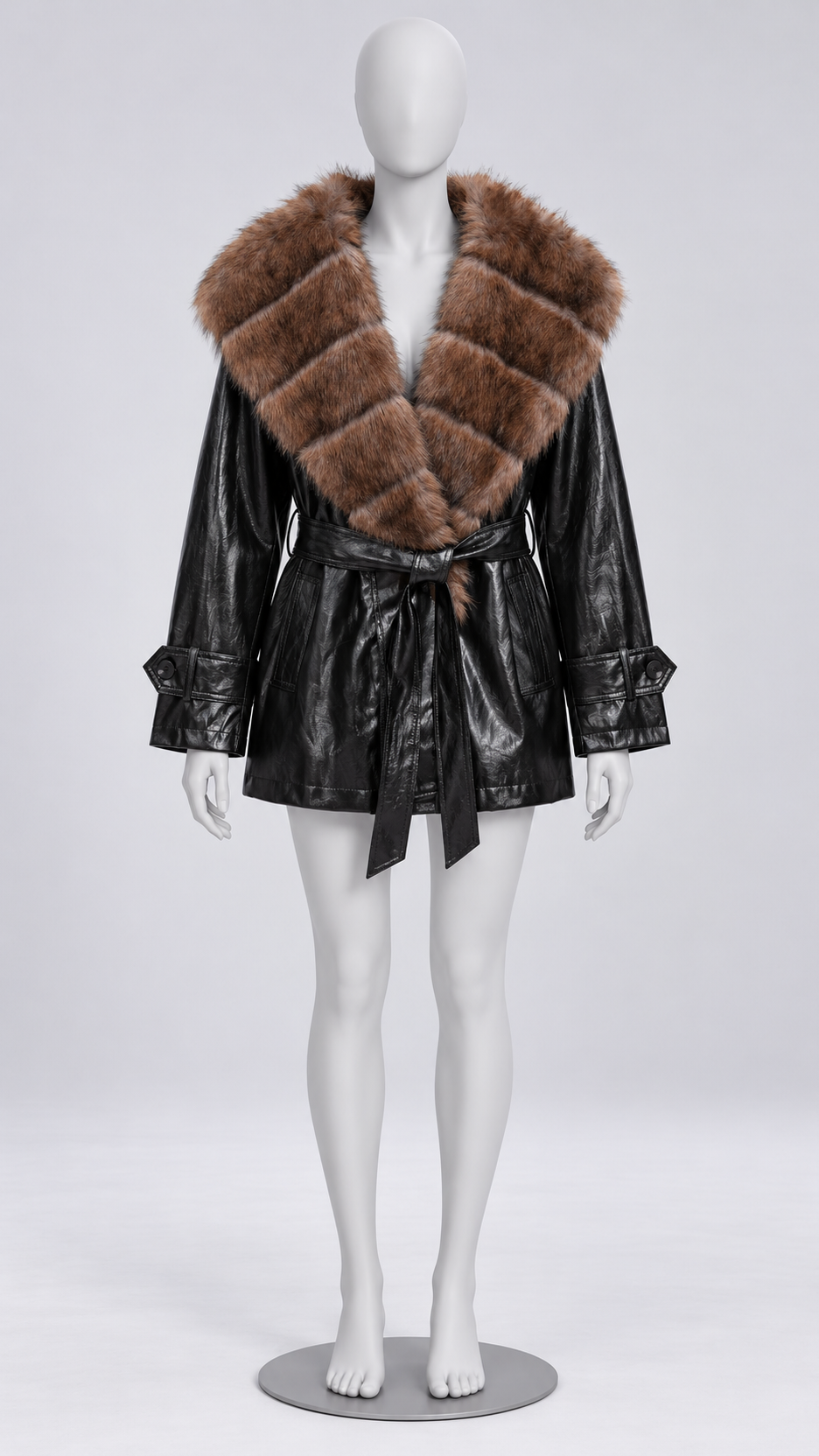 Ludmila Wrap-Belt Coat — Black mannequin front