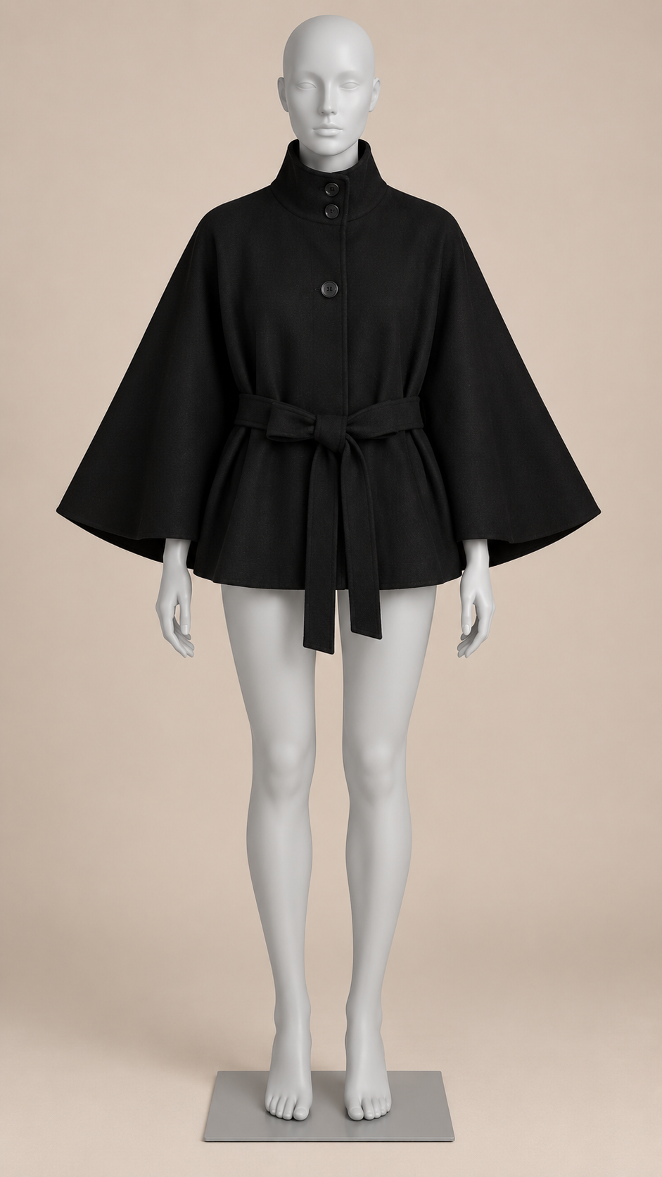 Antonella Cape Coat — Black mannequin front