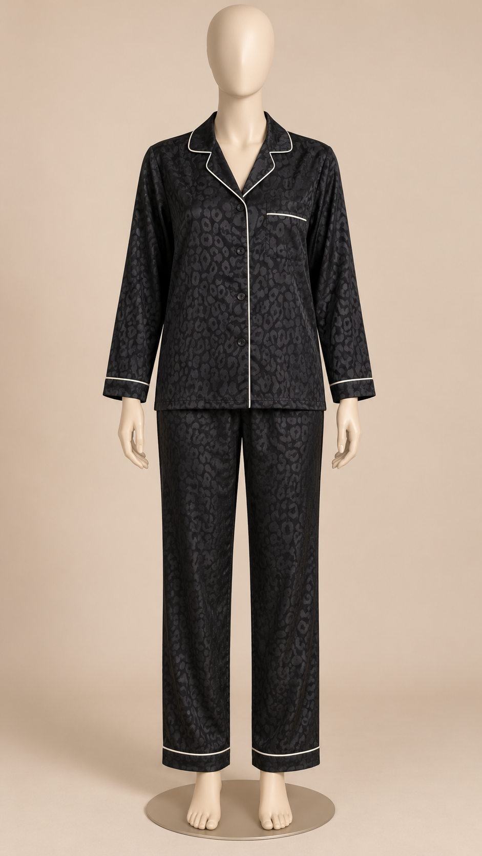 Faustine Jacquard Pajama Set — Black mannequin front