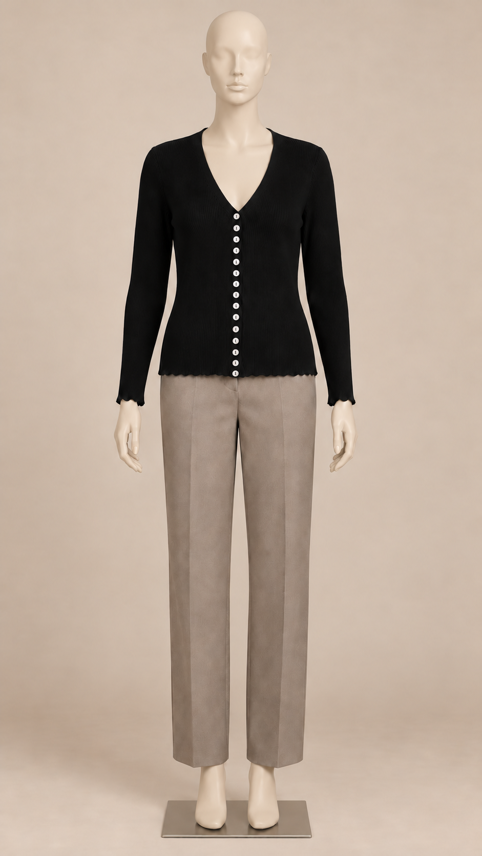 Sigrid Shell-Button Cardigan — Black mannequin front