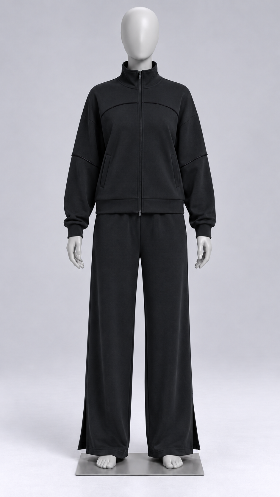 Henna Split-Hem Lounge Set — Black mannequin front