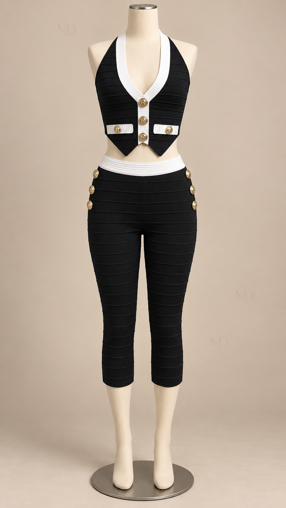 Odette Buckle Bandage Set — Black mannequin front