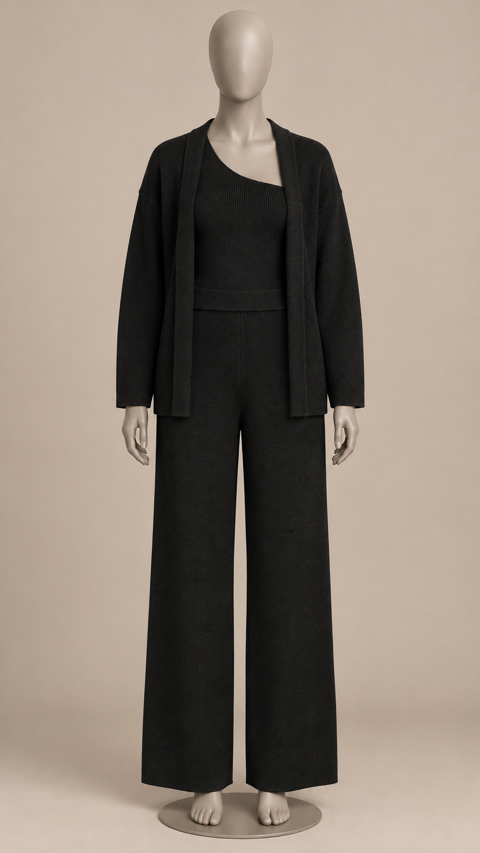 Gwenllian One-Shoulder Knit Set — Black mannequin front