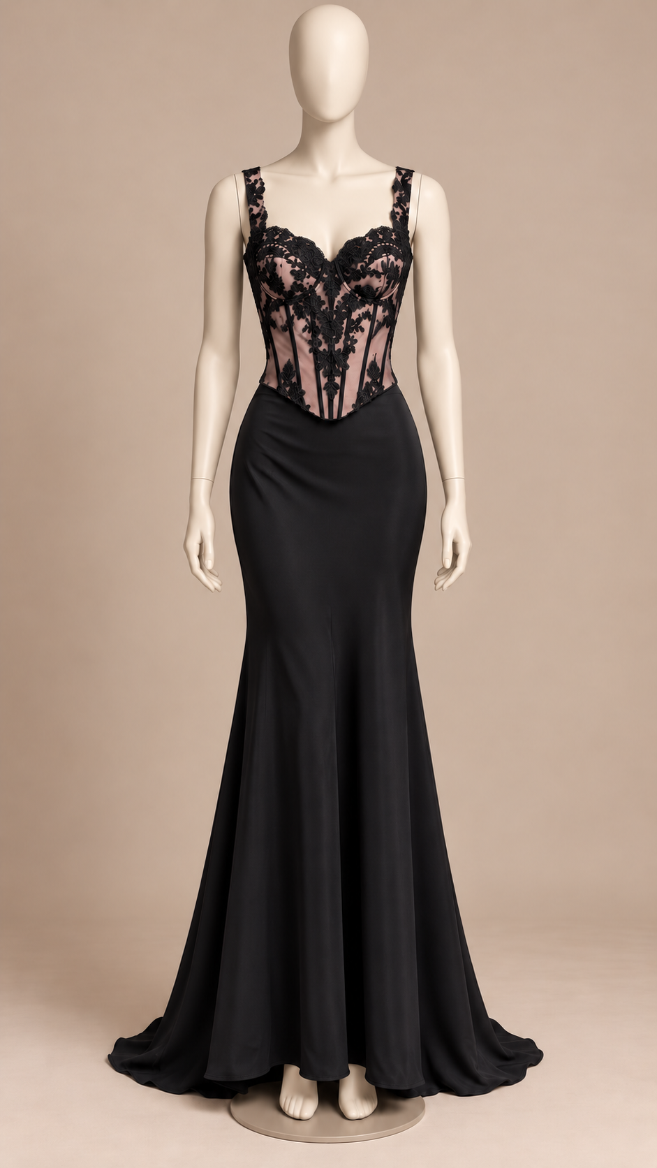 Morwenna Corset Mermaid Set — Black mannequin front