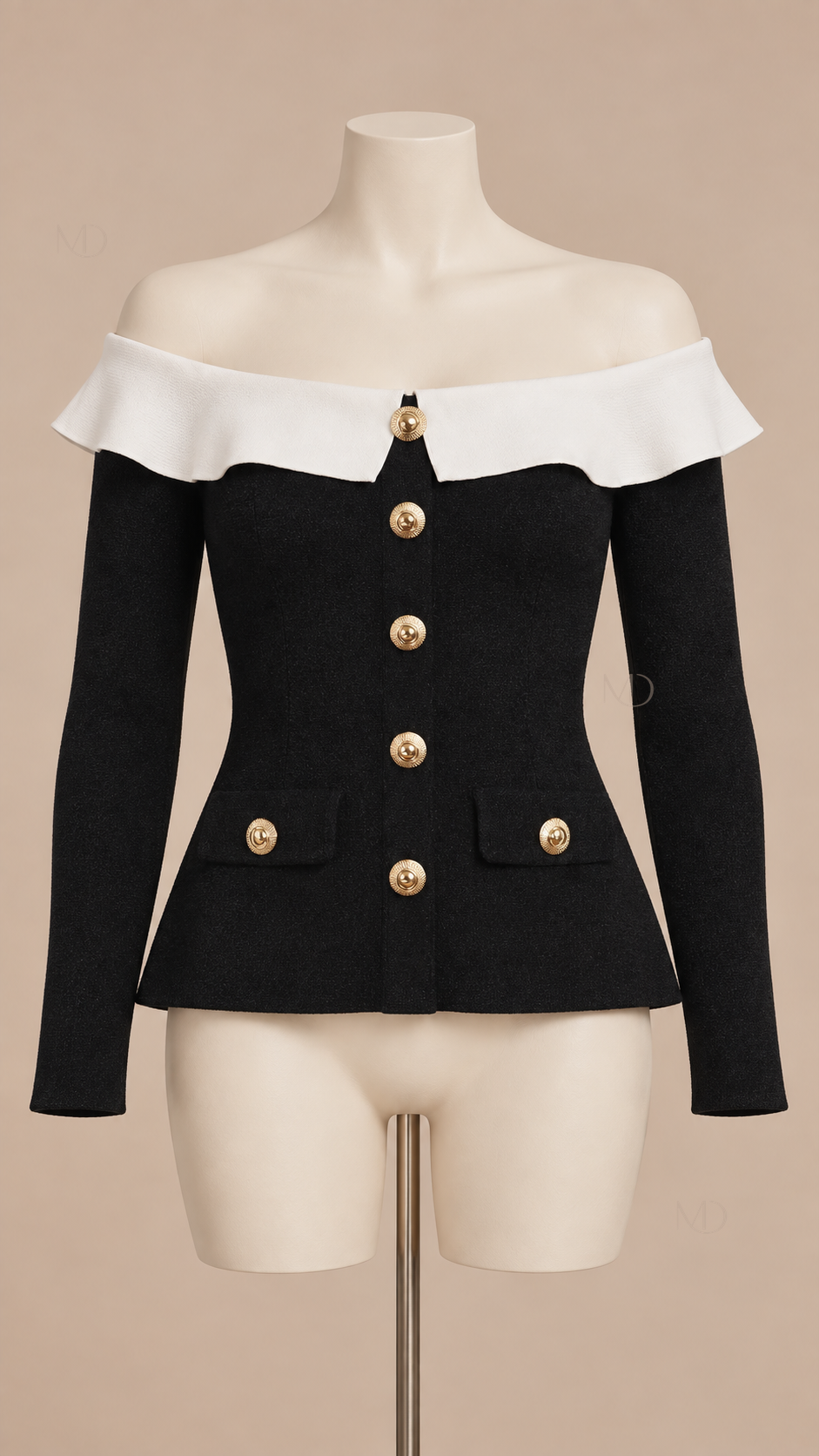 Colette Ruffle Off-Shoulder Top — Black mannequin front