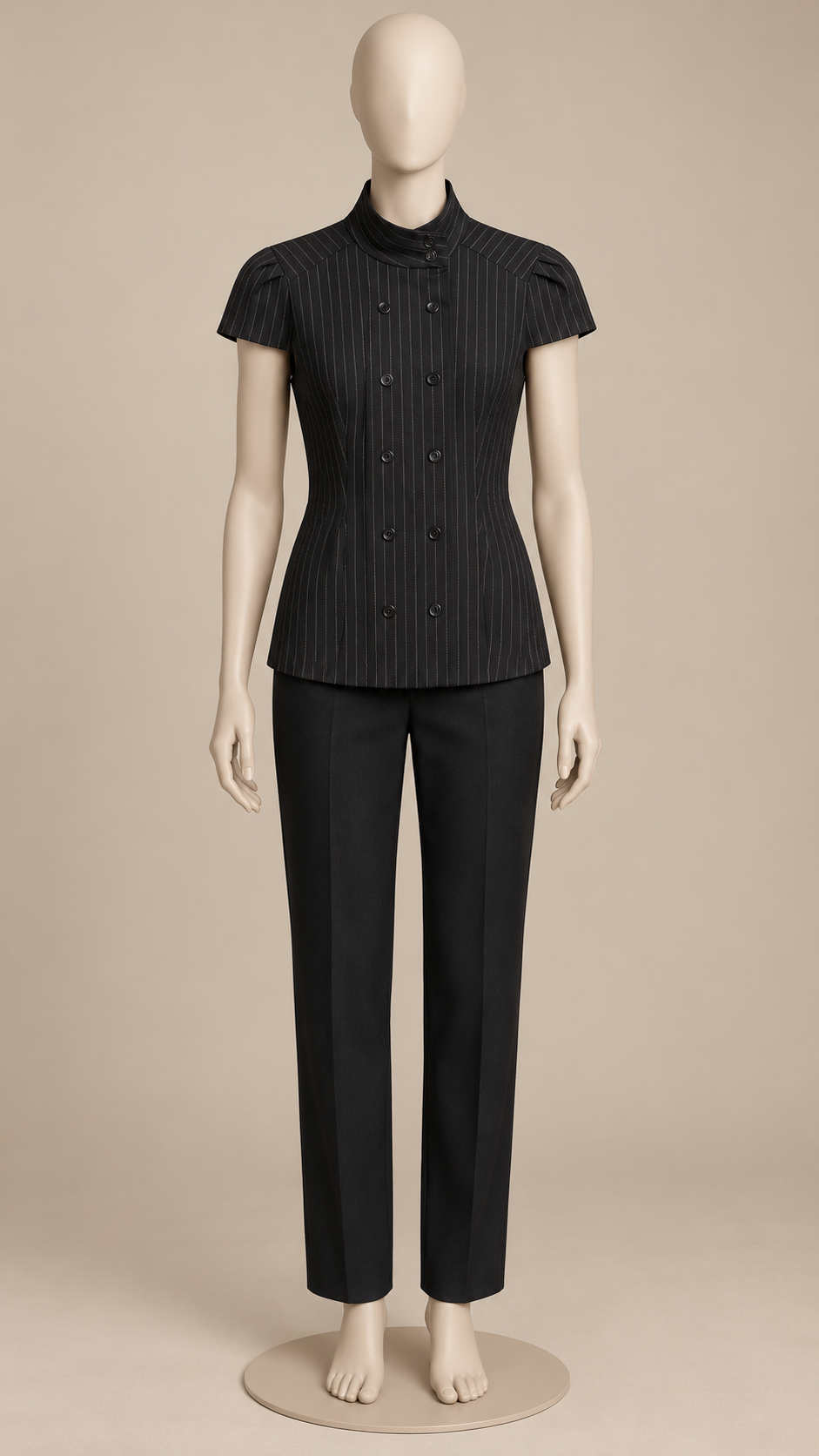 Odalie Check Cap-Sleeve Top — Black mannequin front