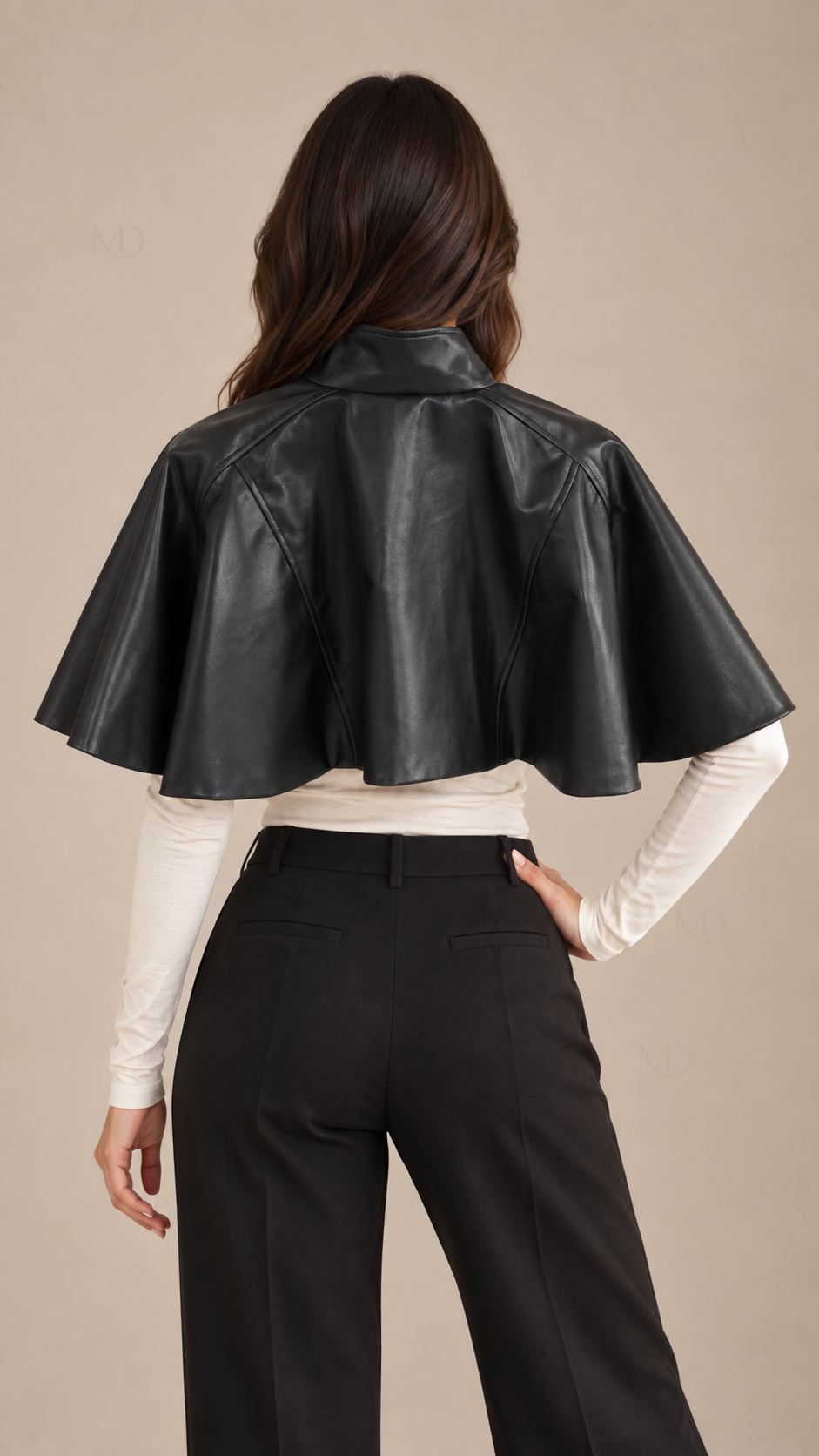 Noir Cropped Cape Jacket — Black model back
