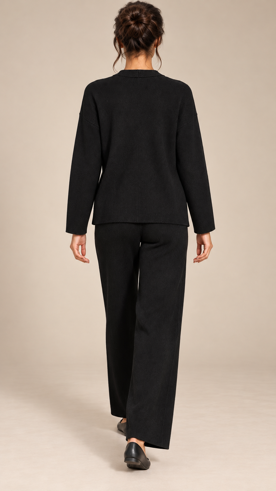 Gwenllian One-Shoulder Knit Set — Black model back