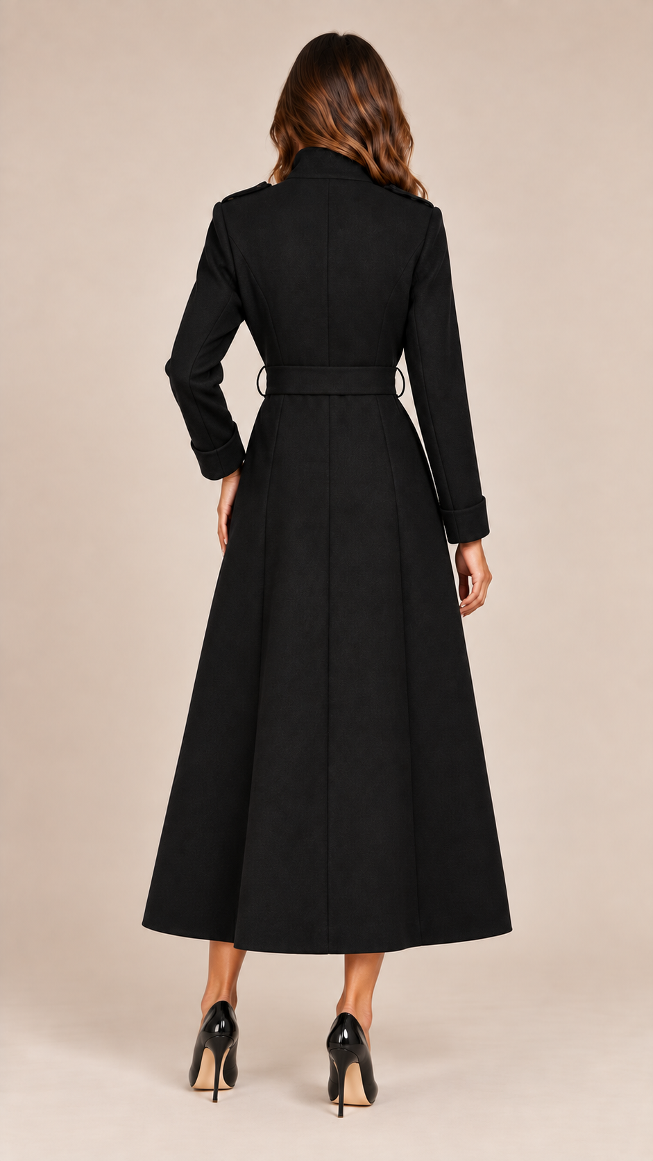 Vesper Belted Trench Coat — Black model back