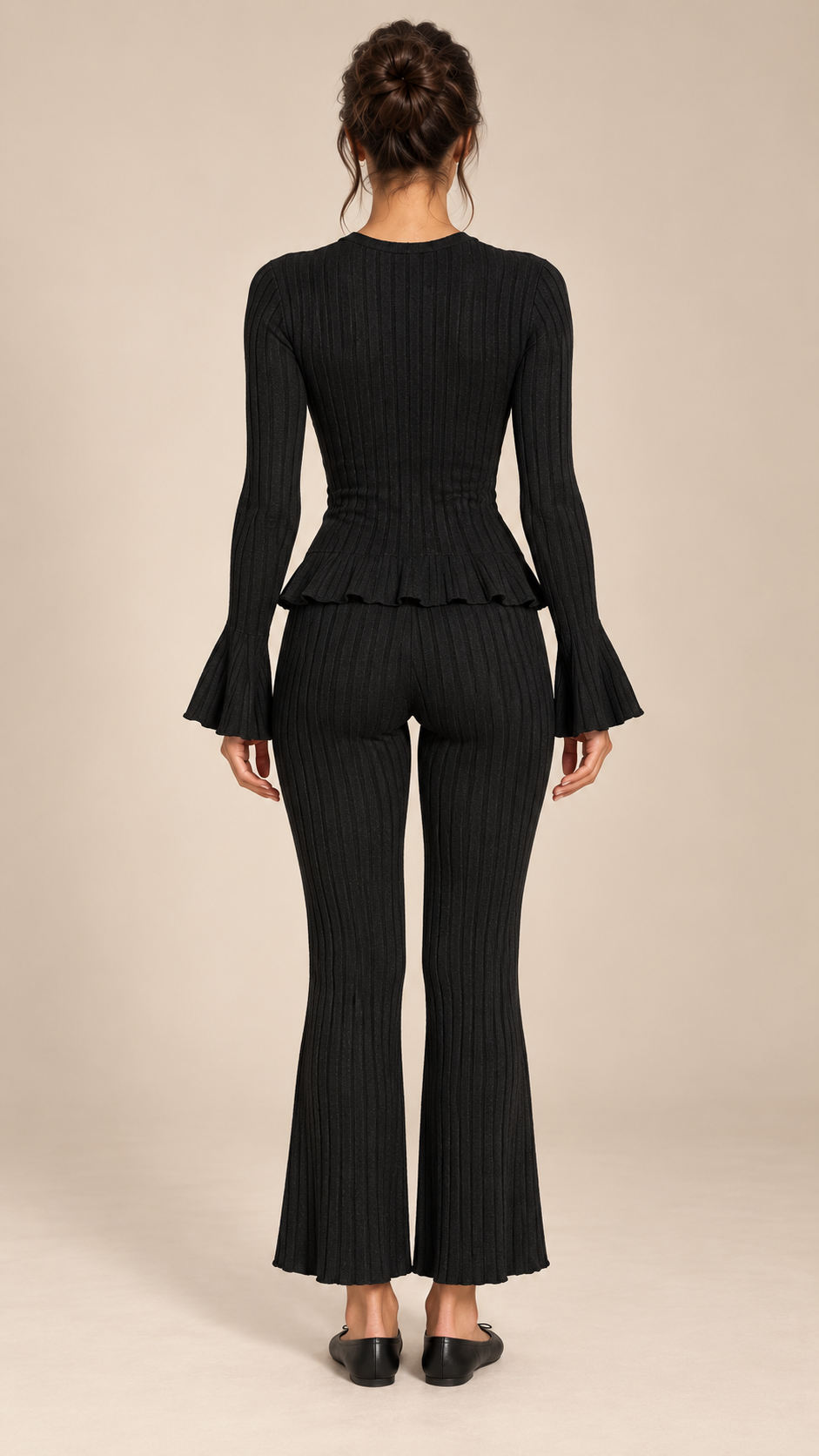 Pascaline Bell-Sleeve Set — Black model back