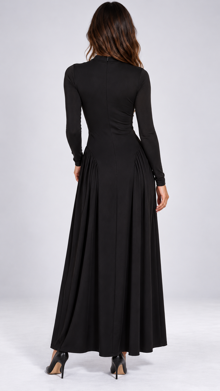 Leopoldine Mock-Neck Maxi — Black model back