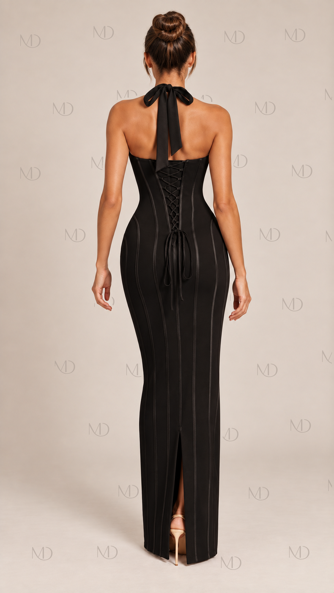 Valentina Halter Corset Maxi Dress — Black model back