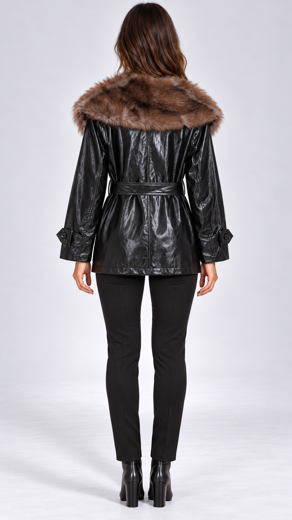 Ludmila Wrap-Belt Coat — Black model back