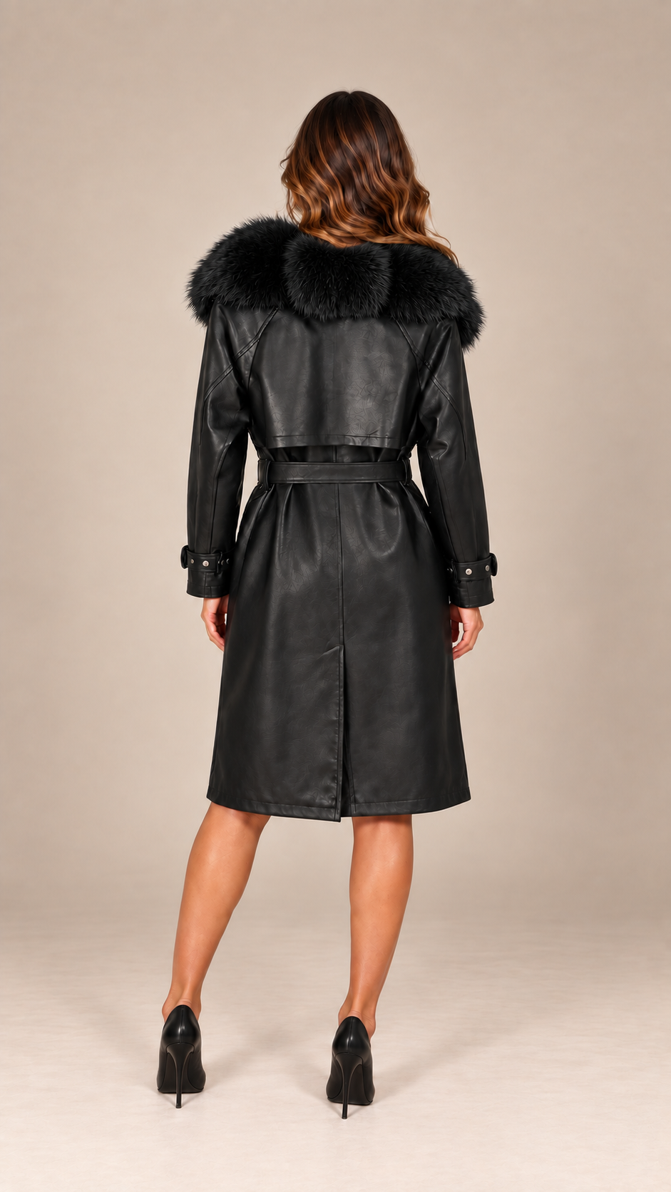 Genevieve Wrap Trench — Black model back