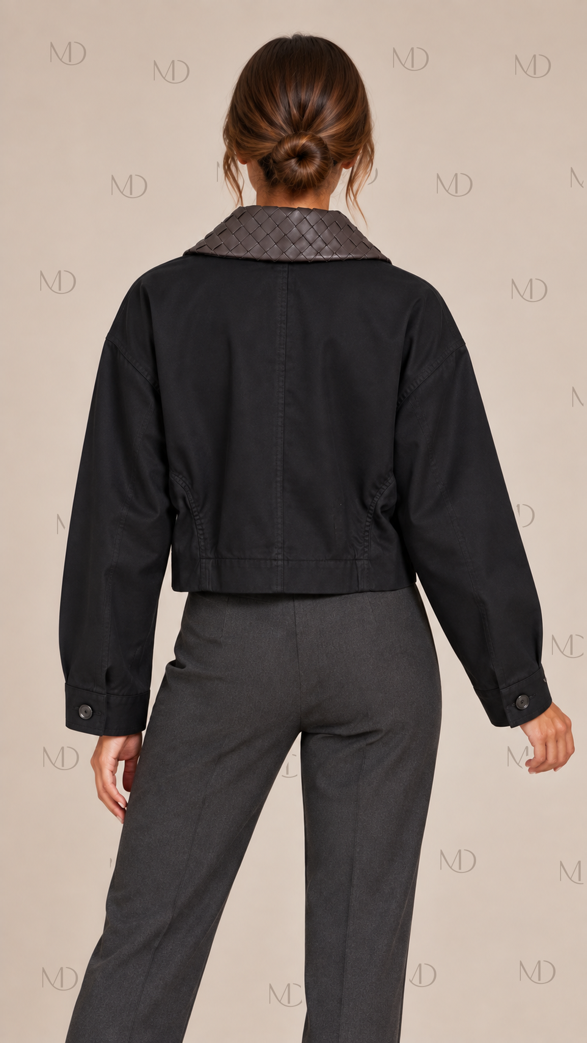 Wren Woven Collar Utility Jacket — Black model back