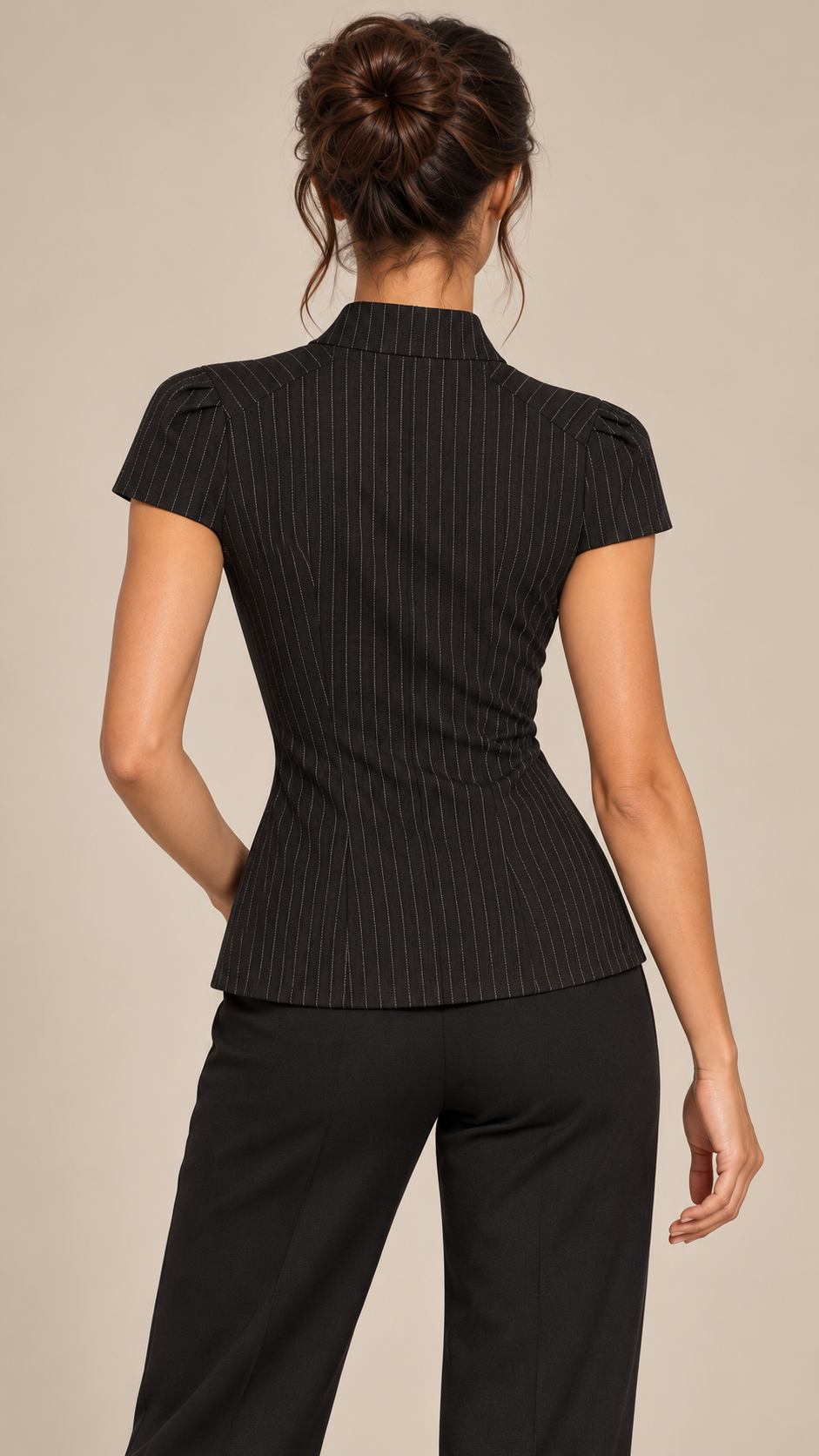 Odalie Check Cap-Sleeve Top — Black model back
