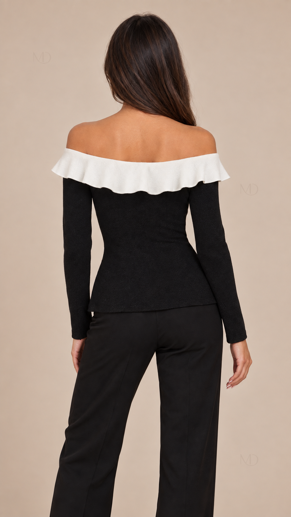 Colette Ruffle Off-Shoulder Top — Black model back