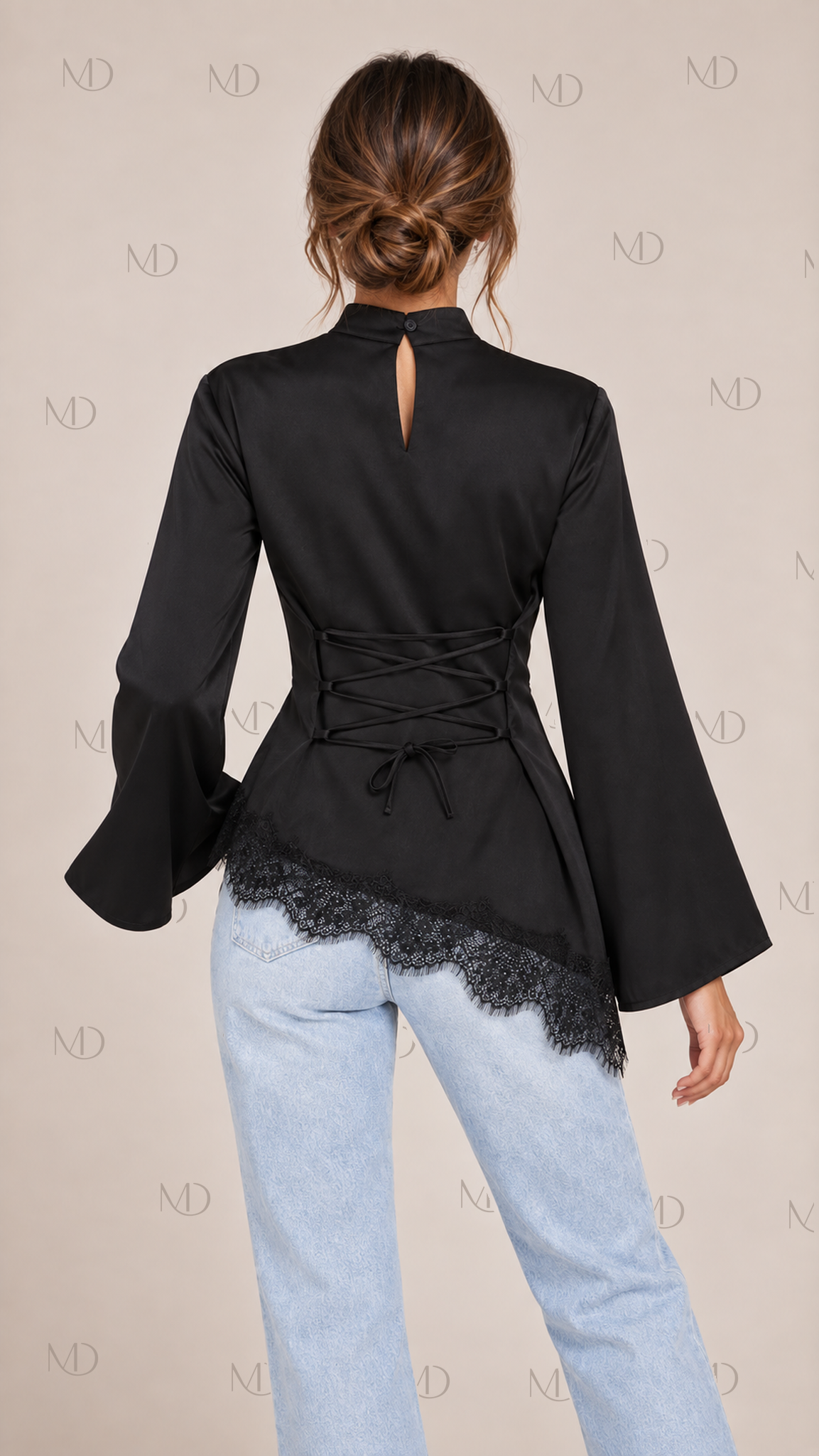 Noir Lace-Trim Corset Top — Black model back