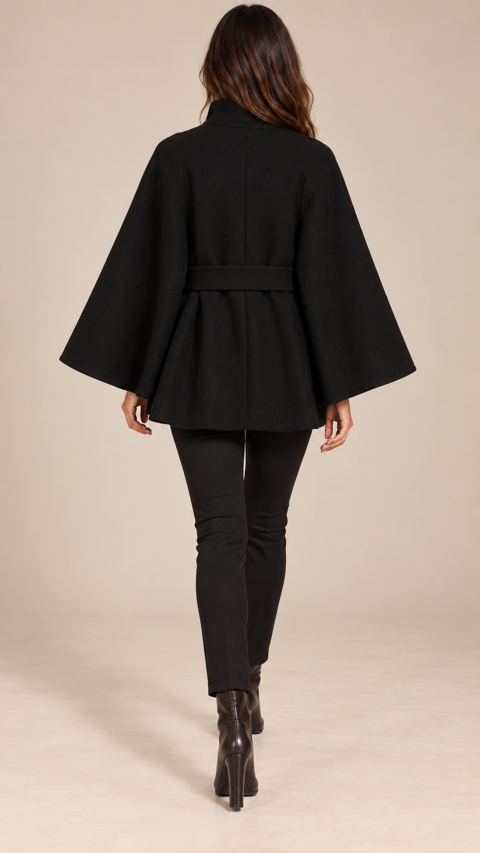 Antonella Cape Coat — Black model back