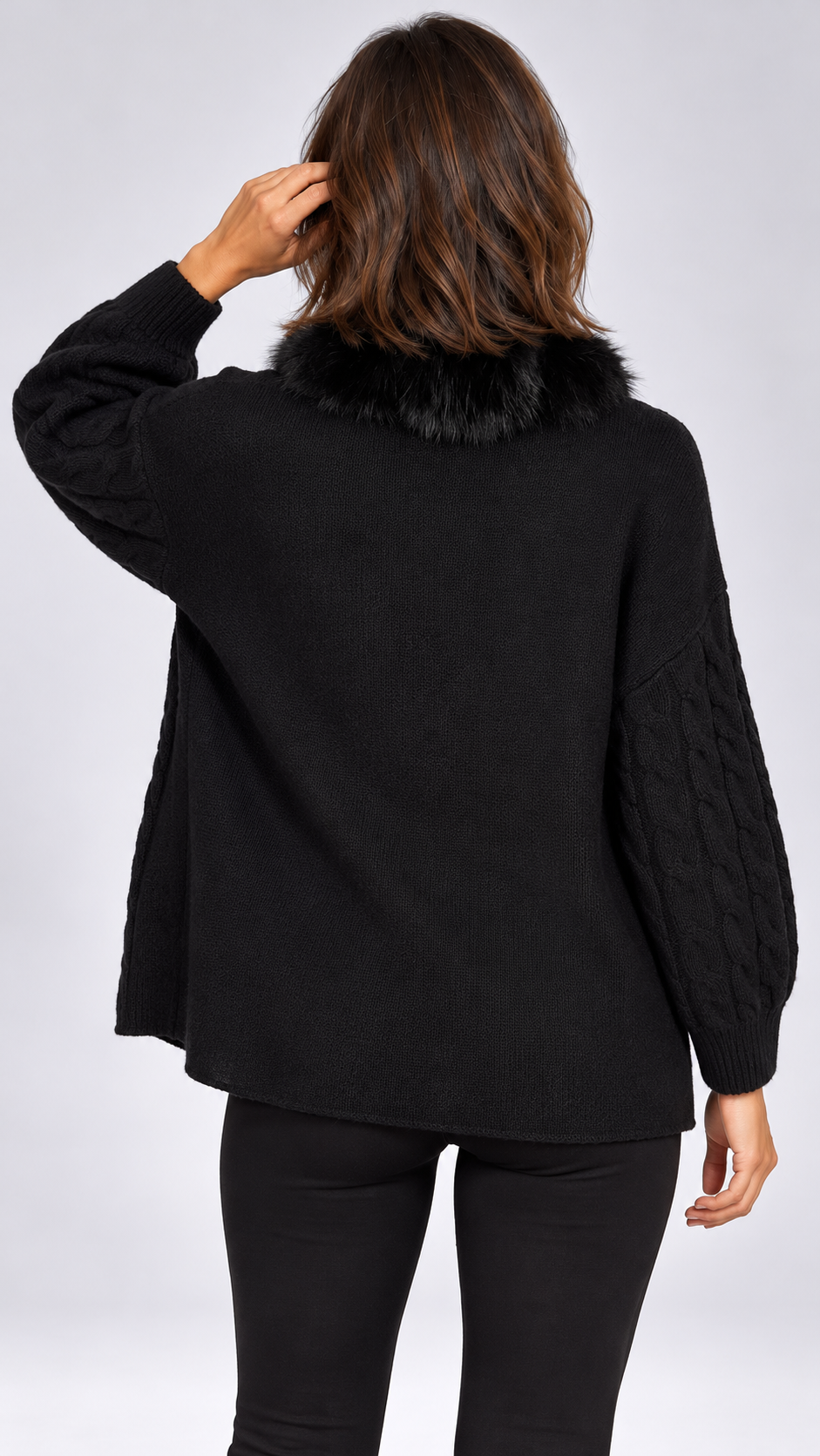 Maribelle Plush-Front Cardigan — Black model back