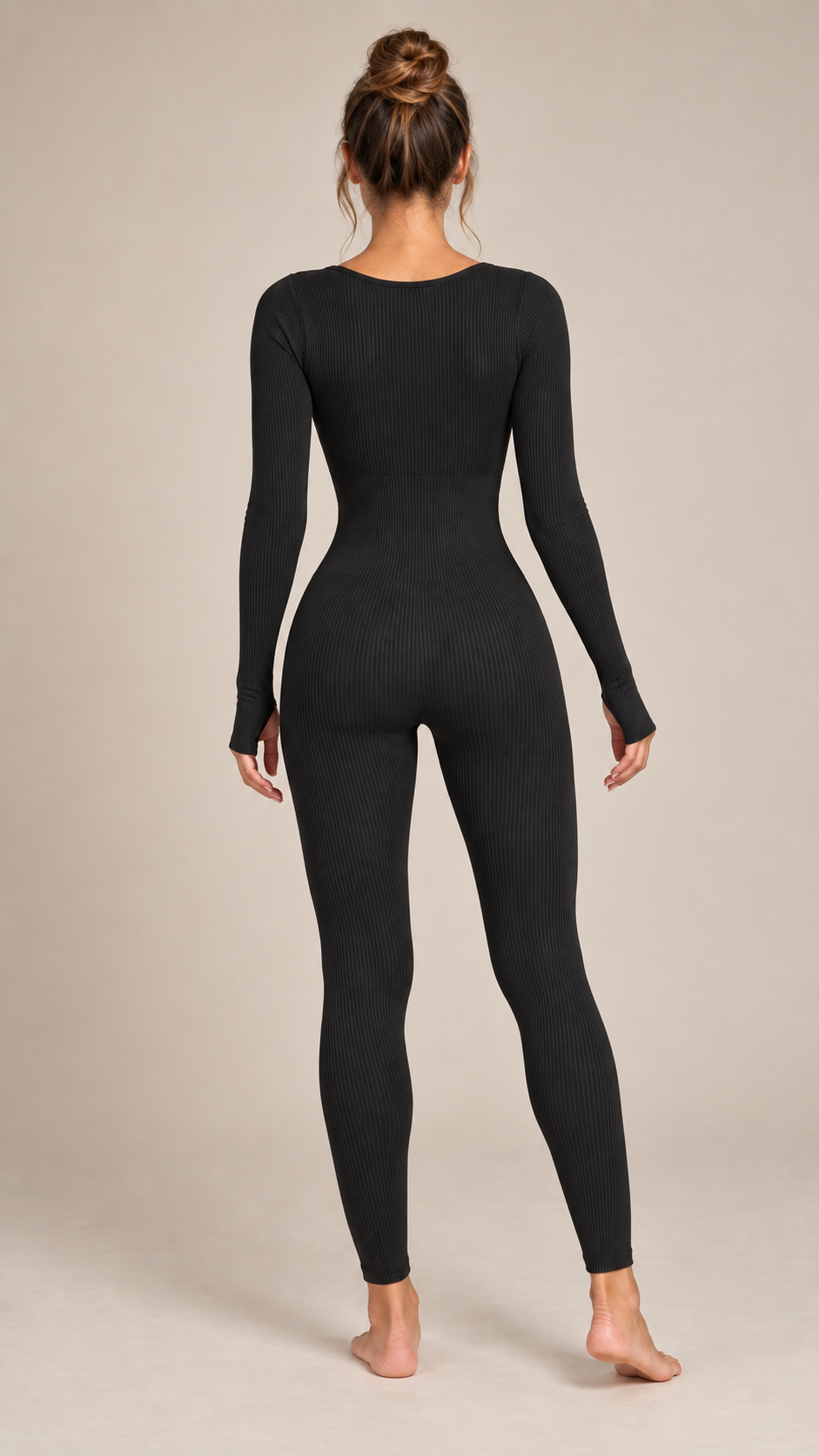 Sienna Ribbed Yoga Jumpsuit — Black model back