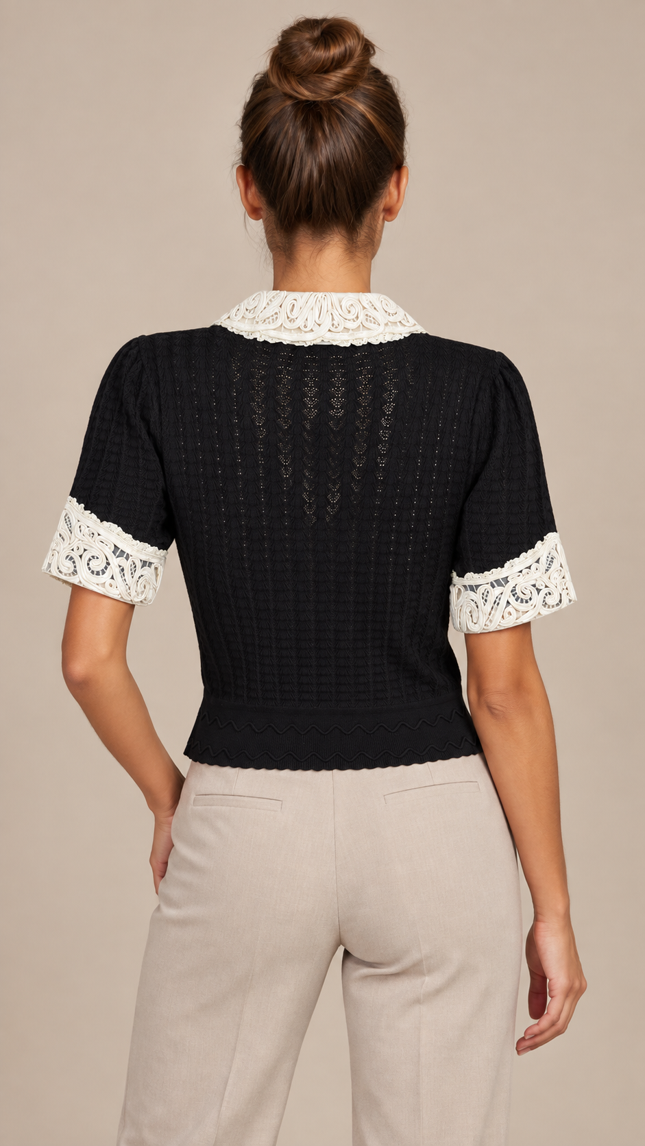 Colette Lace Collar Top — Black model back