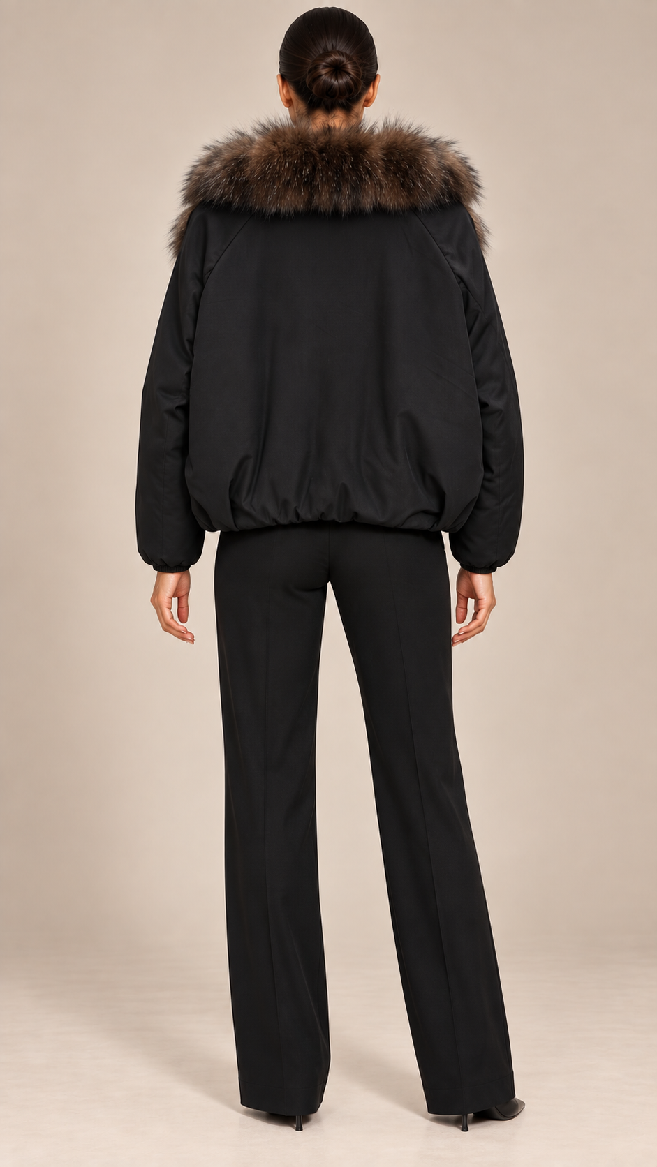 Seraphine Fur-Collar Puffer — Black model back