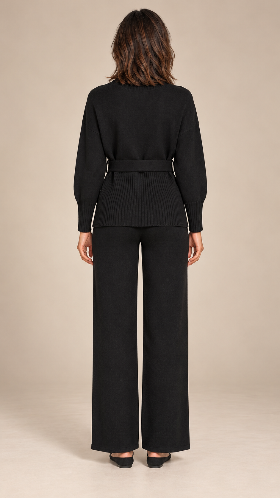Augusta Wide-Leg Knit Set — Black model back