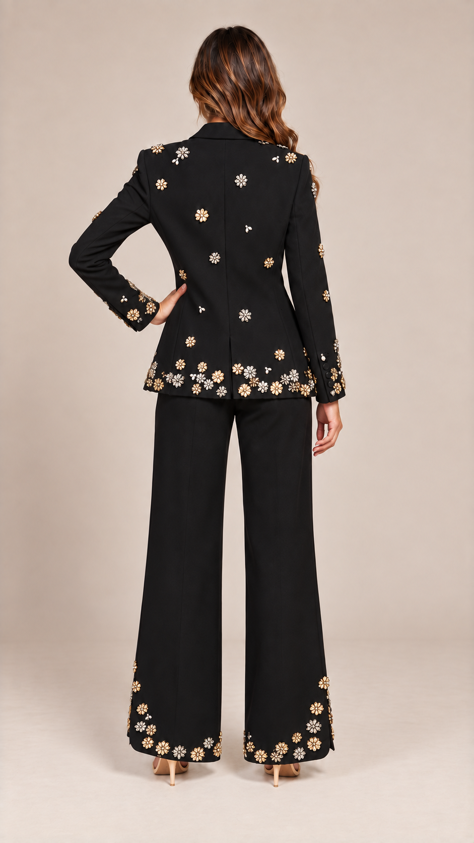 Delphine Beaded Blazer Suit — Black model back