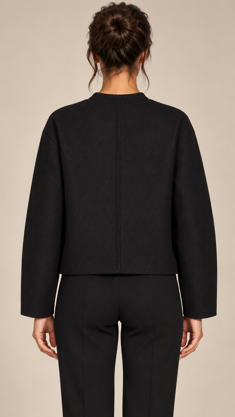 Adelaide Shank-Button Cardigan — Black model back