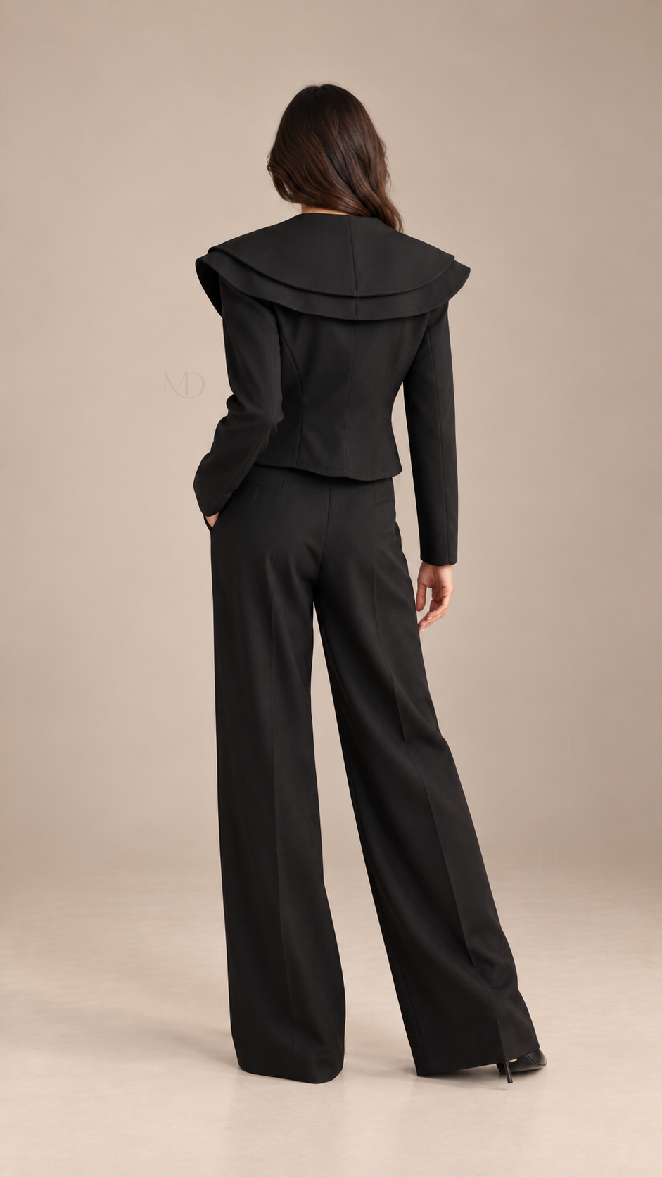 Celeste Wide-Lapel Suit Set — Black model back