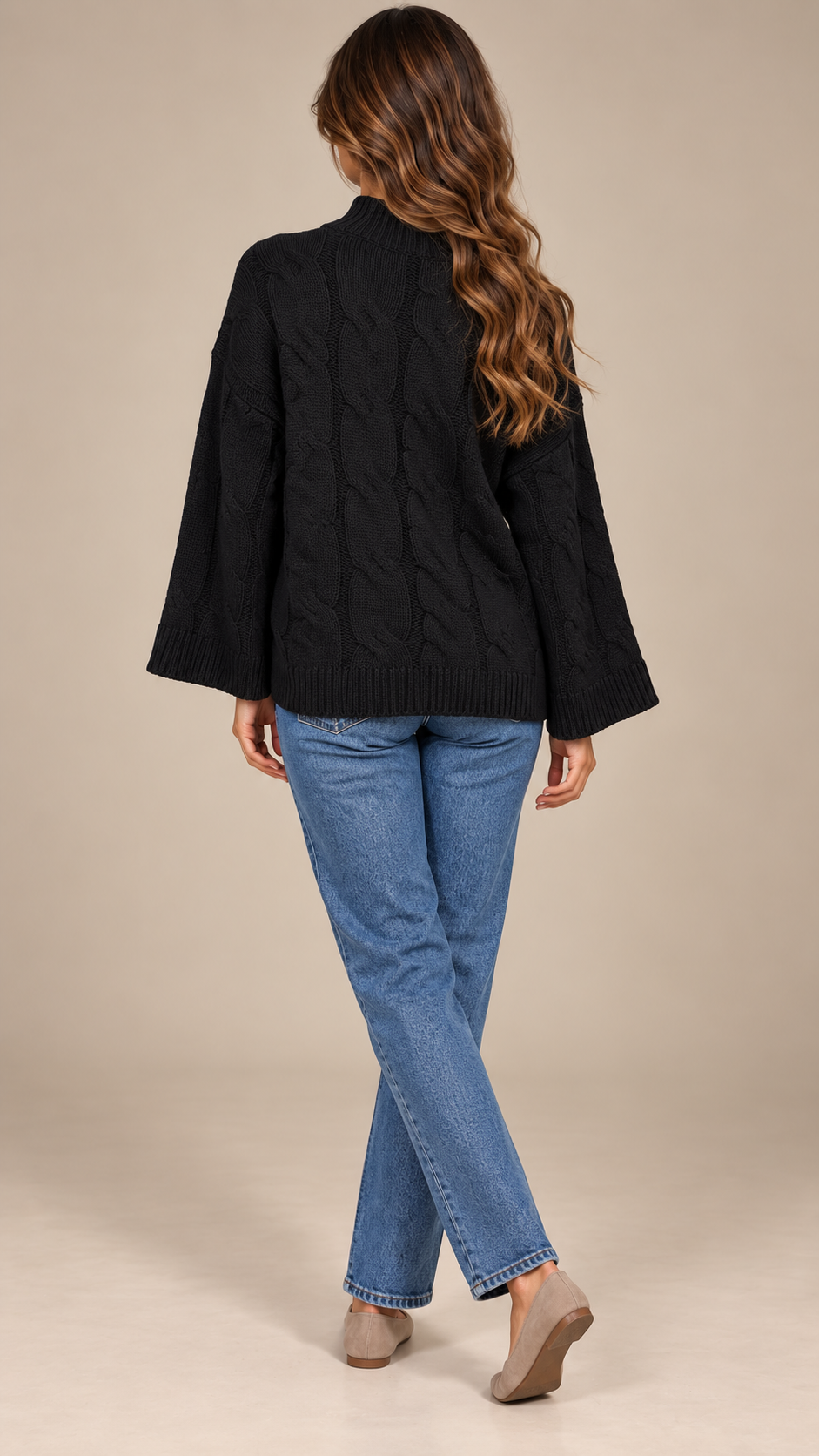 Bettina Cable Sweater — Black model back