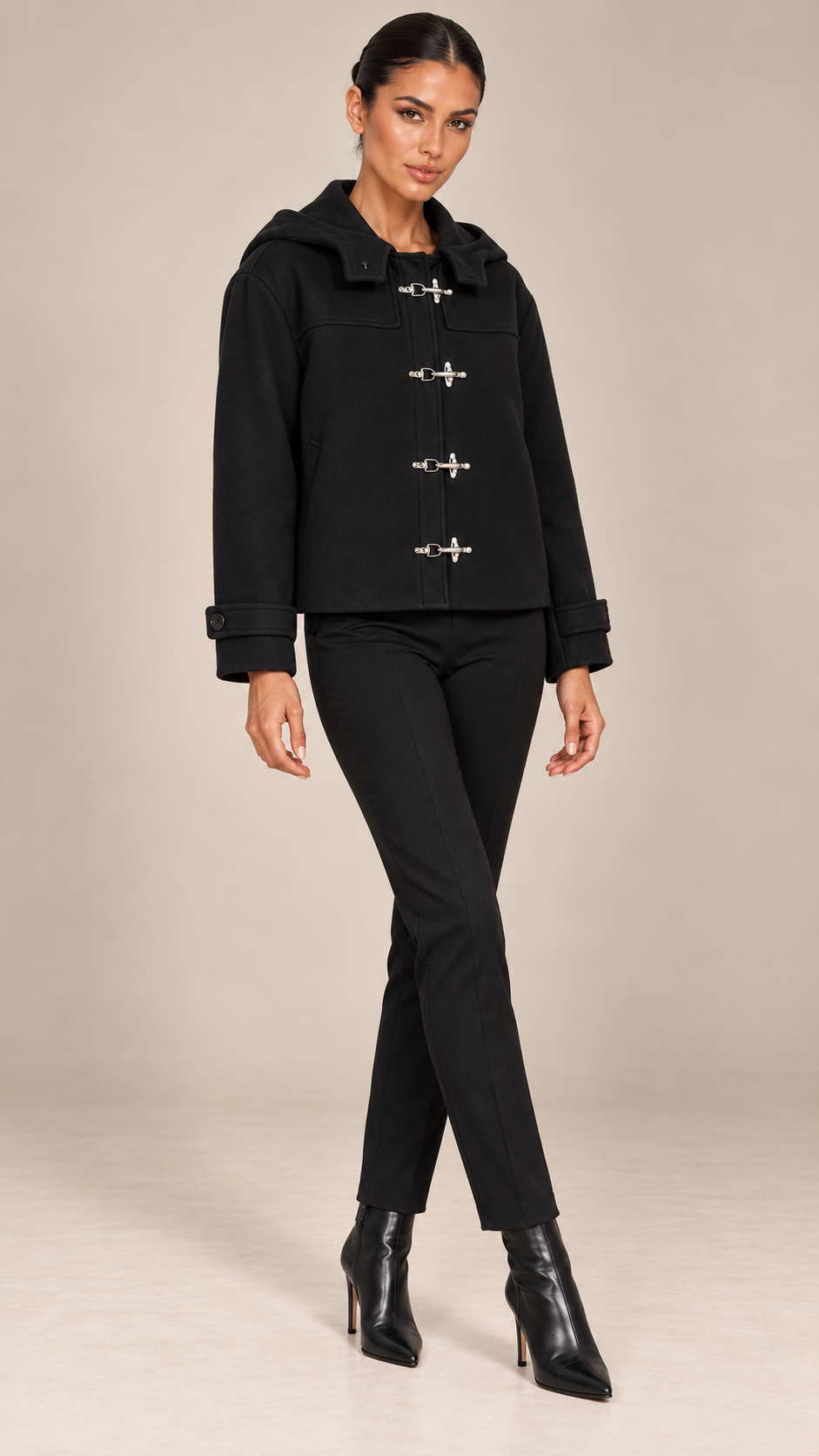 Benedetta Toggle-Clasp Jacket — Black model front