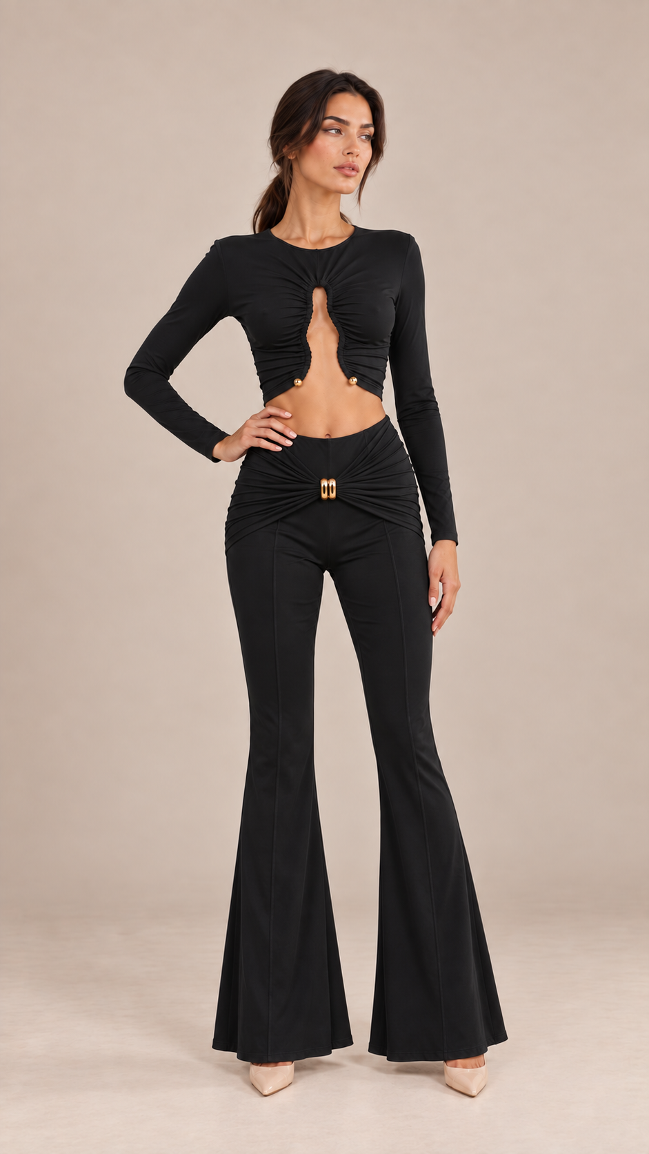Vienne Ruched Pants Set — Black model front