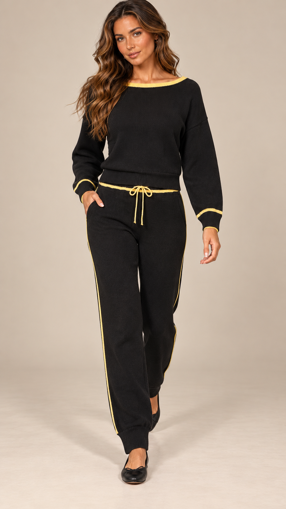 Saskia Tipped Knit Set — Black model front